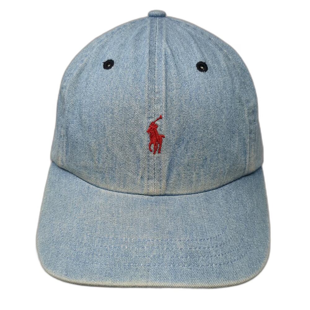 Polo Ralph Lauren Baseball Cap Blue One Size Denim Slideback Logo 6 Panel hat